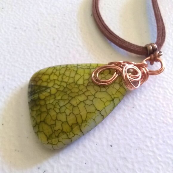 Green Dragonvein Agate Pendant & Vegan Suede Cord! Bold Eclectic Nature Inspired - Picture 10 of 16